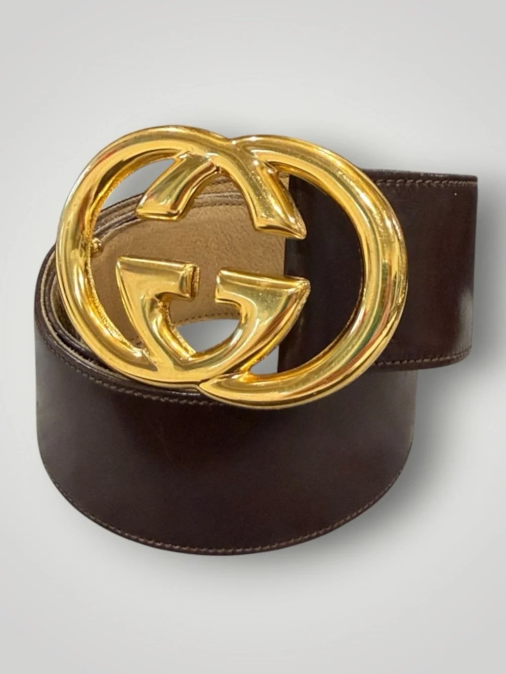 Gucci Dark Brown Leather Belt with Gold Double G Buckle